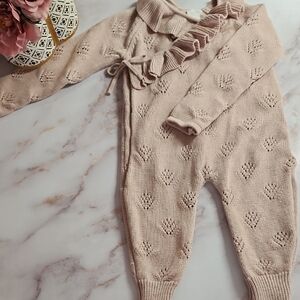 Jamie Kay Dusty Pink Knit Romper with Ruffles
